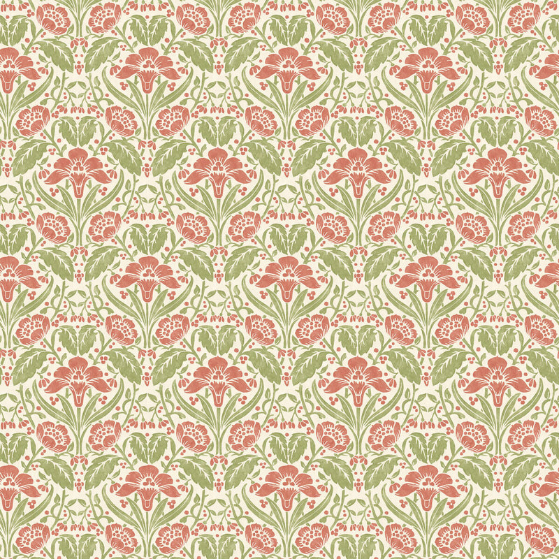 BW45101/1 Iris Meadow Original Brantwood Pink and Green Wallpaper By GP & J Baker