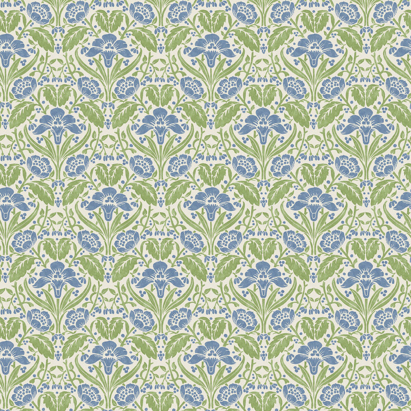 BW45101/2 Iris Meadow Original Brantwood Blue and Green Wallpaper By GP & J Baker