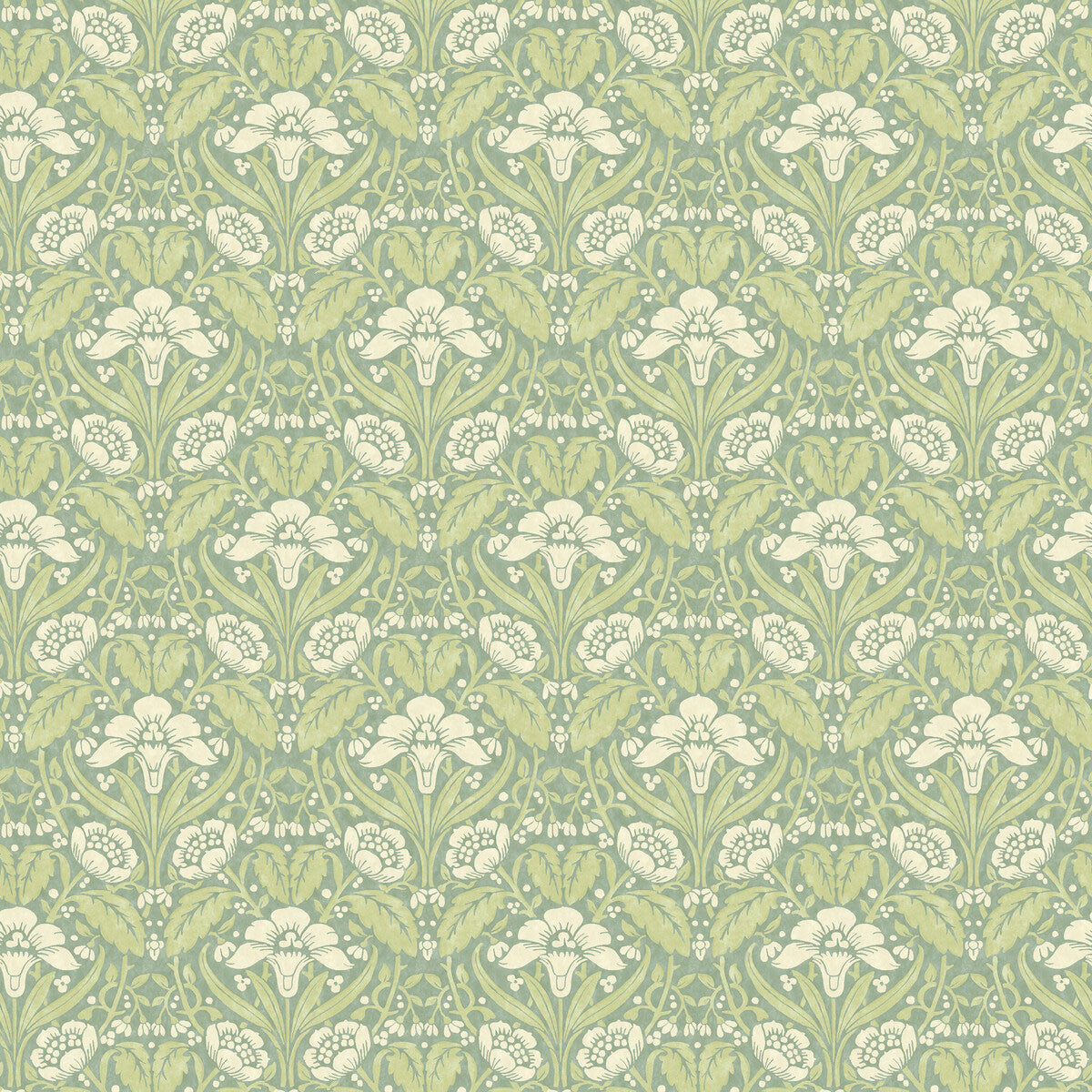 BW45101/3 Iris Meadow Original Brantwood Aqua and Green Wallpaper By GP & J Baker