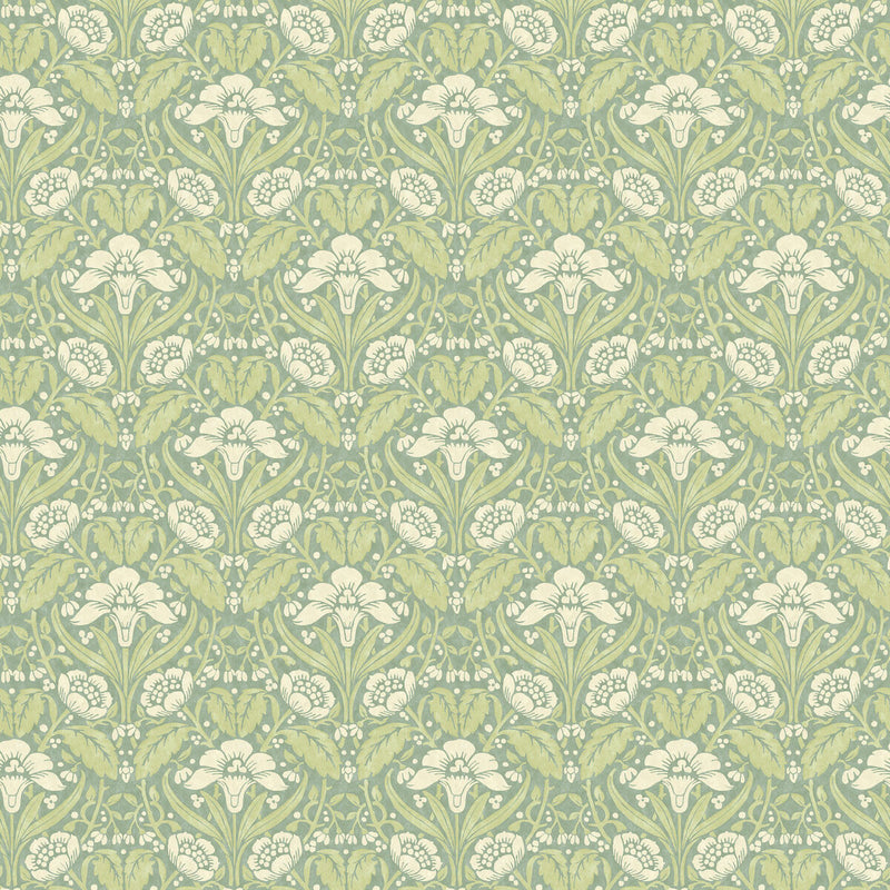 BW45101/3 Iris Meadow Original Brantwood Aqua and Green Wallpaper By GP & J Baker