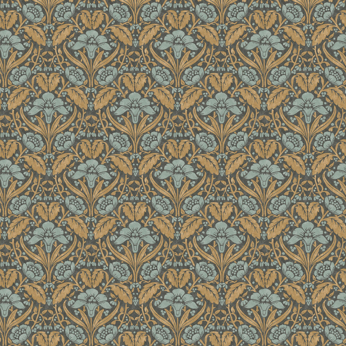 BW45101/6 Iris Meadow Original Brantwood Aqua and Ochre Wallpaper By GP & J Baker