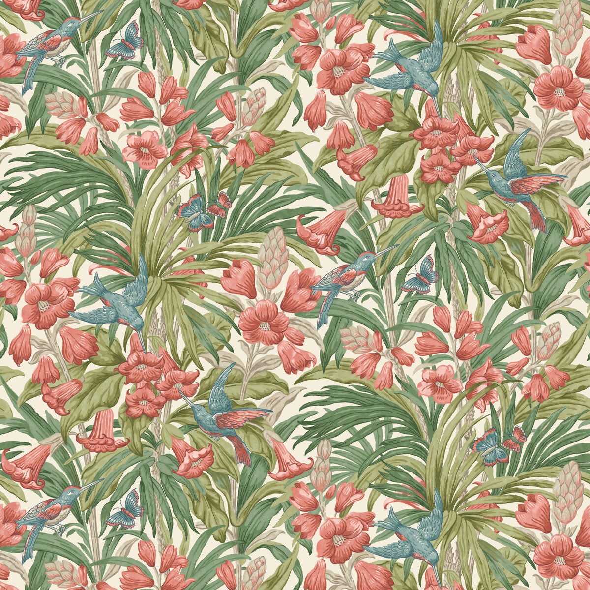 BW45103/1 Trumpet Flowers Original Brantwood Red and Green Wallpaper By GP & J Baker