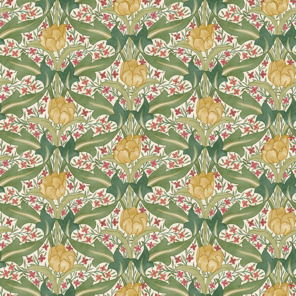 BW45104/1 Tulip & Jasmine Original Brantwood Red and Green Wallpaper By GP & J Baker
