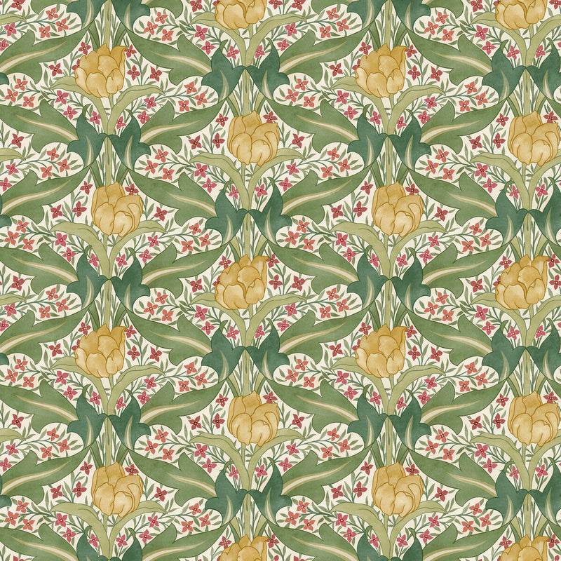 BW45104/1 Tulip & Jasmine Original Brantwood Red and Green Wallpaper By GP & J Baker