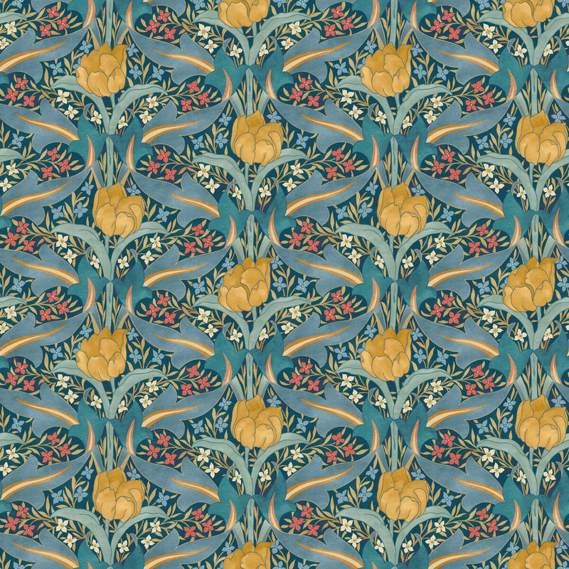 BW45104/2 Tulip & Jasmine Original Brantwood Teal Wallpaper By GP & J Baker