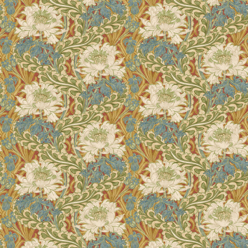 BW45105/1 Original Brantwood Red and Green Wallpaper By GP & J Baker