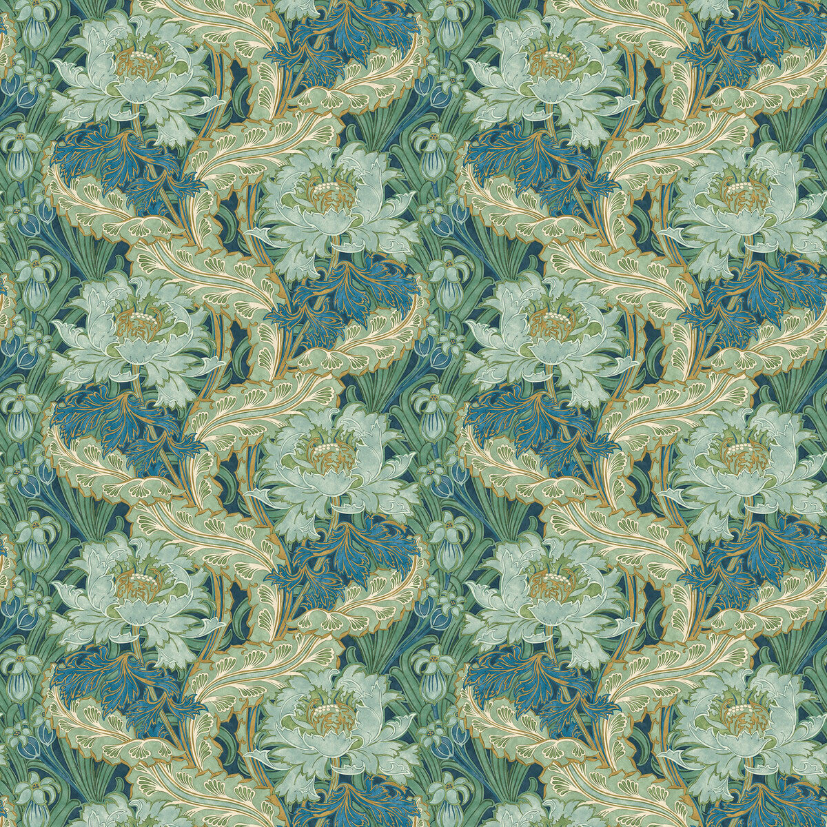 BW45105/2 Original Brantwood Indigo and Teal Wallpaper By GP & J Baker