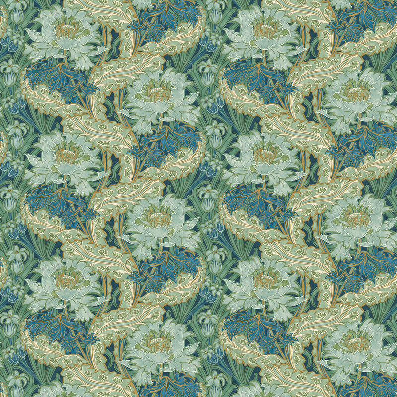 BW45105/2 Original Brantwood Indigo and Teal Wallpaper By GP & J Baker