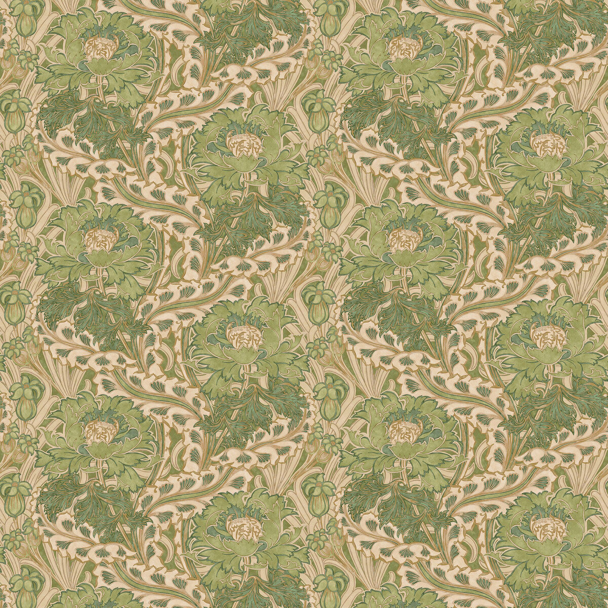 BW45105/3 Original Brantwood Green Wallpaper By GP & J Baker