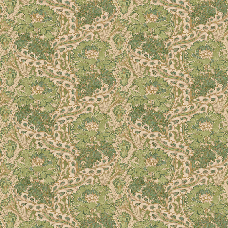 BW45105/3 Original Brantwood Green Wallpaper By GP & J Baker