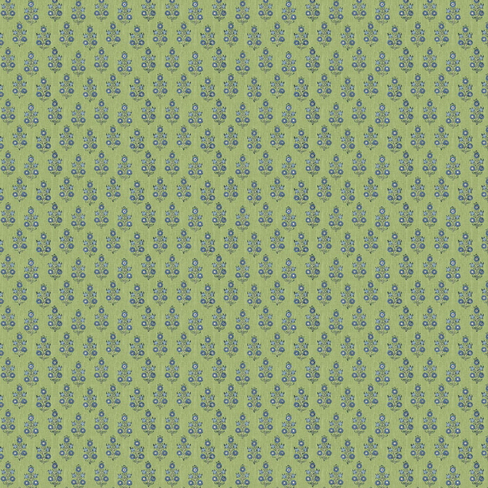 BW45117/1 Poppy Sprig House Small Prints Green/Blue Wallpaper By GP & J Baker
