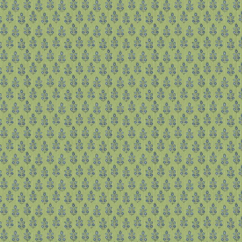 BW45117/1 Poppy Sprig House Small Prints Green/Blue Wallpaper By GP & J Baker