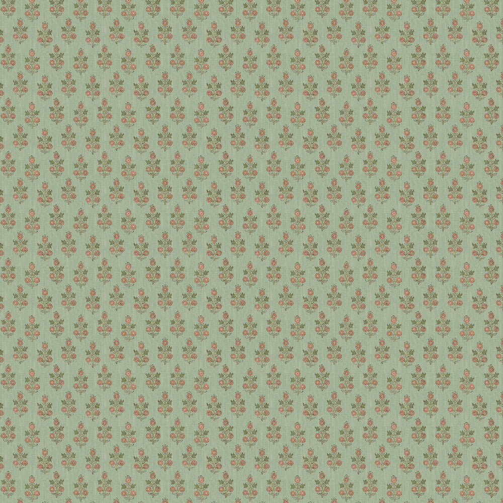 BW45117/6 Poppy Sprig House Small Prints Aqua/Blush Wallpaper By GP & J Baker