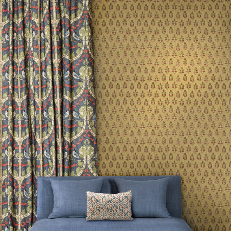 BW45117/7 Poppy Sprig House Small Prints Ochre Wallpaper By GP & J Baker
