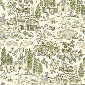 BW45143.5 Home Park Soft Green Blue Royal Court Wallpaper by GP&J Baker