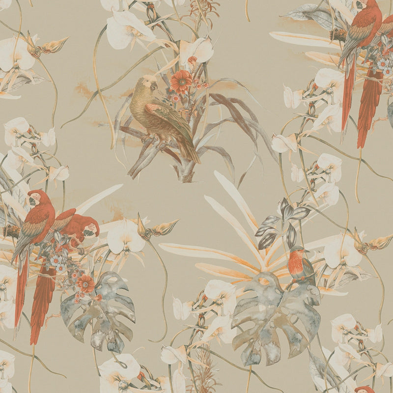 BW51027 Exotic Parrot Motif Blooming Wild Wallpaper By Galerie