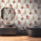 BW51028 Exotic Parrot Motif Blooming Wild Cream, Red and White Wallpaper By Galerie