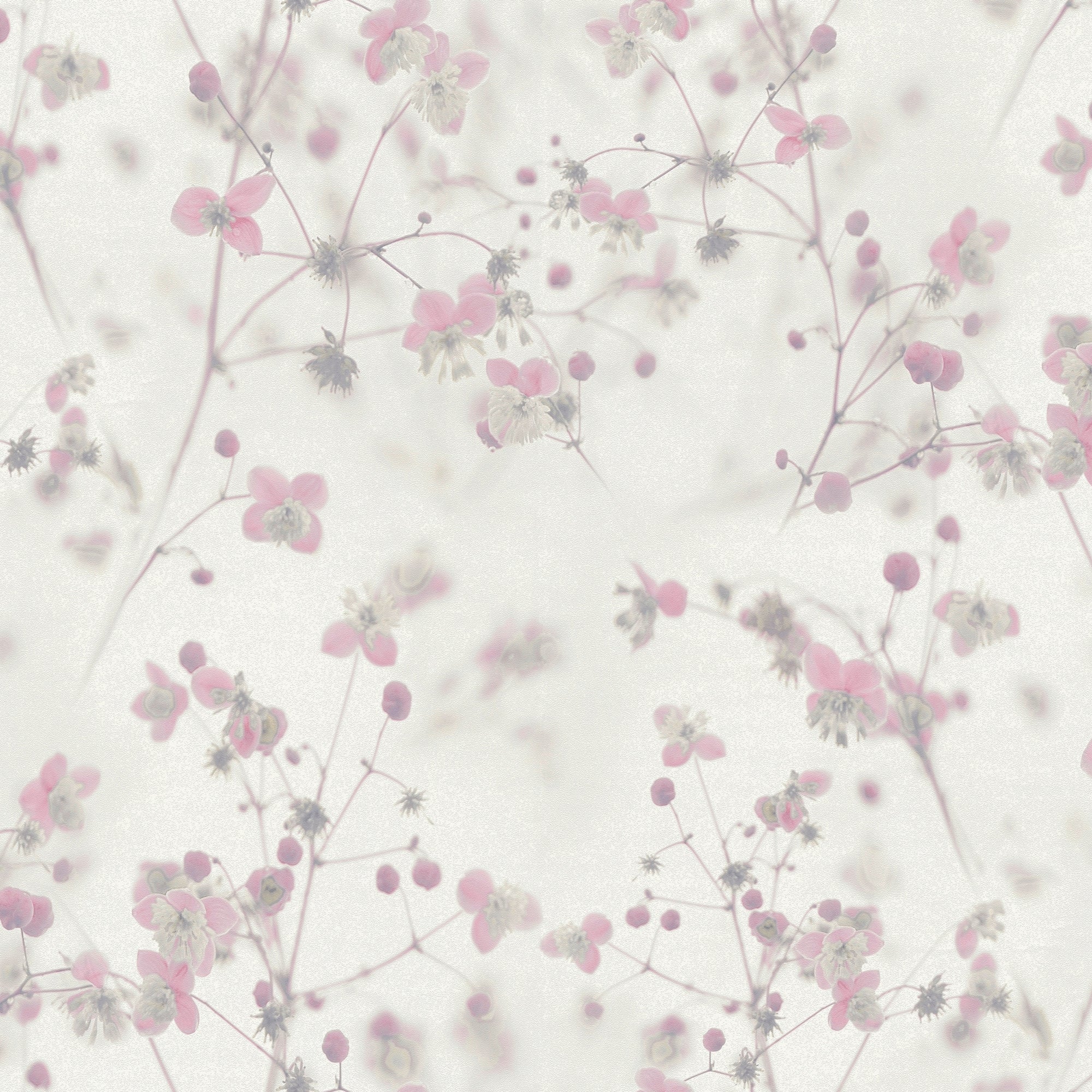 BW51035 Delicate Buttercup Motif Blooming Wild White, Pink and Grey Wallpaper By Galerie