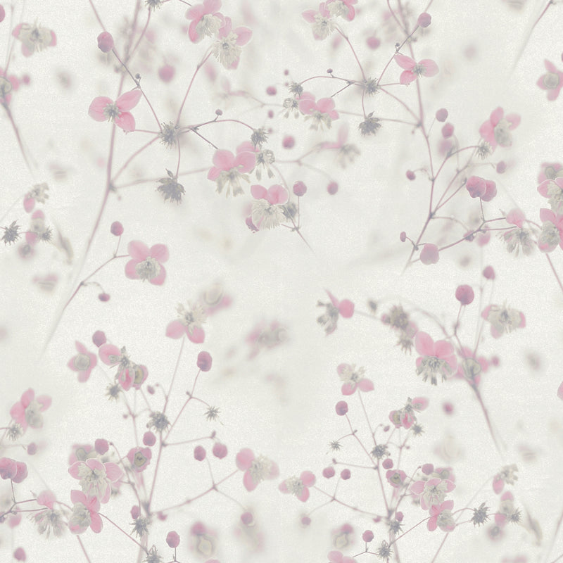 BW51035 Delicate Buttercup Motif Blooming Wild White, Pink and Grey Wallpaper By Galerie