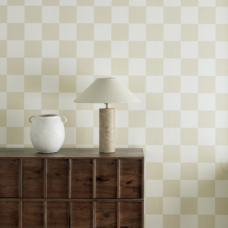 Blenets Check Henry Holland Oatmeal Wallpaper by Harlequin