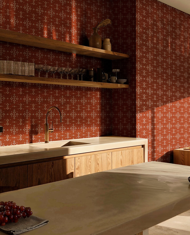 Mazahua Terracota Sarape Wallpaper by Coordonné