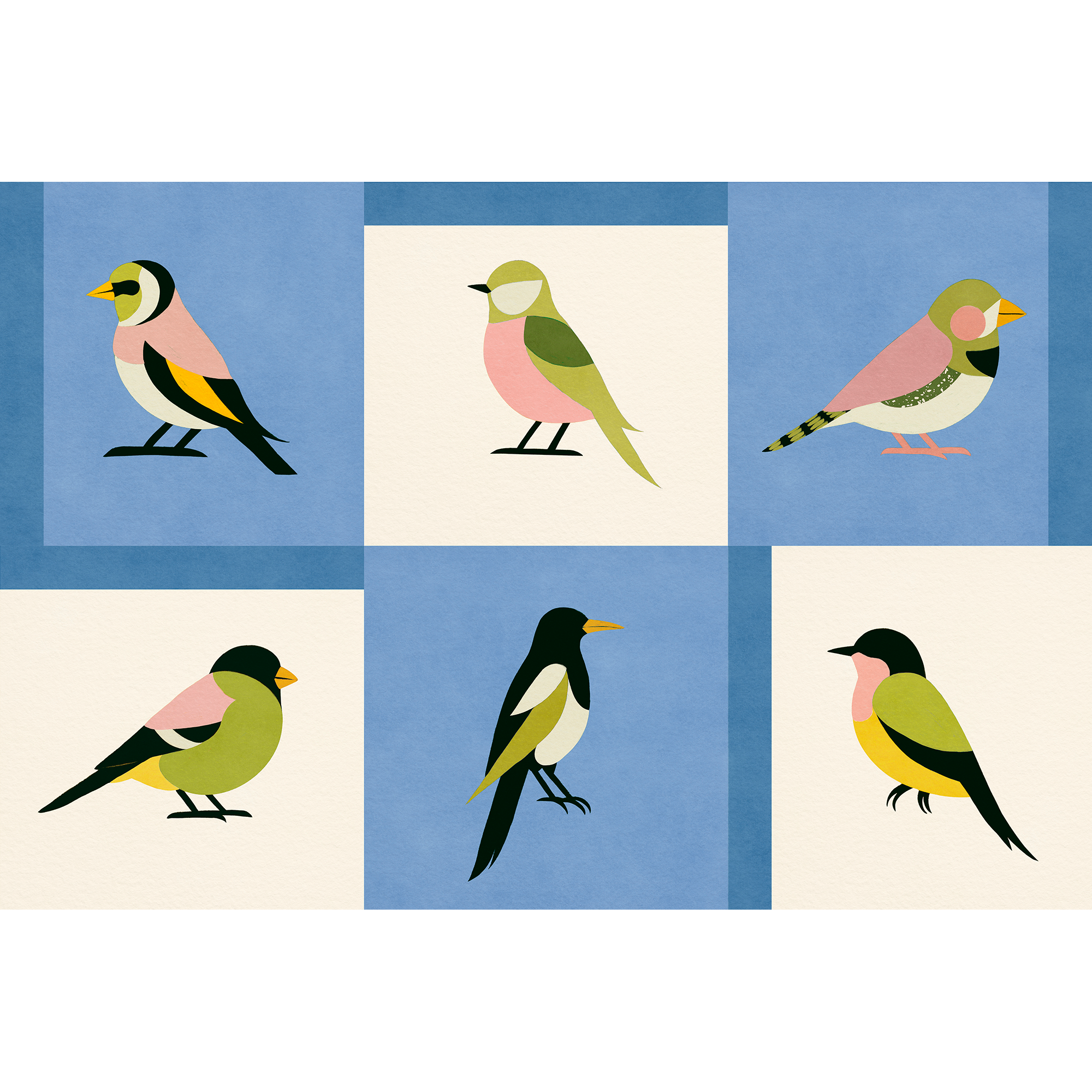 Like a Bird Blue Coco Dávez Colortherapills Wallpaper by Coordonné