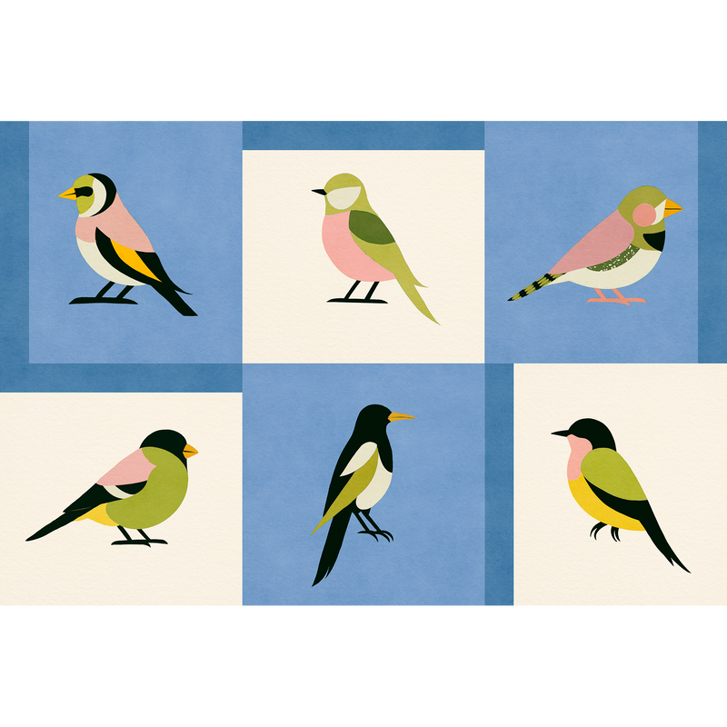Like a Bird Blue Coco Dávez Colortherapills Wallpaper by Coordonné
