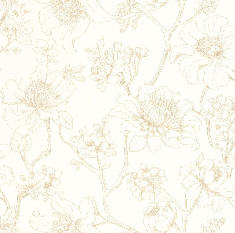 107070244 Silent Garden Blanc Or Wallpaper by Caselio