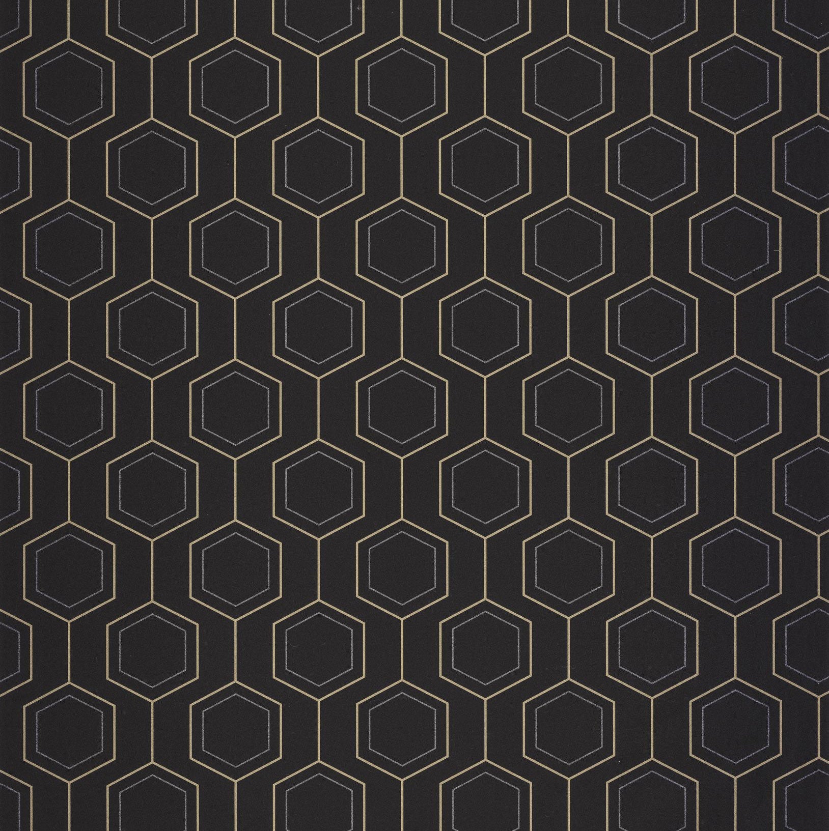 107139921 Hexaline Noir Or Wallpaper by Caselio