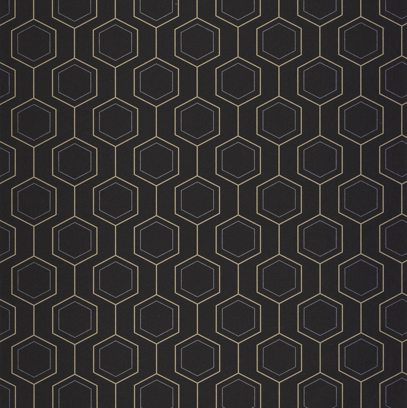 107139921 Hexaline Noir Or Wallpaper by Caselio
