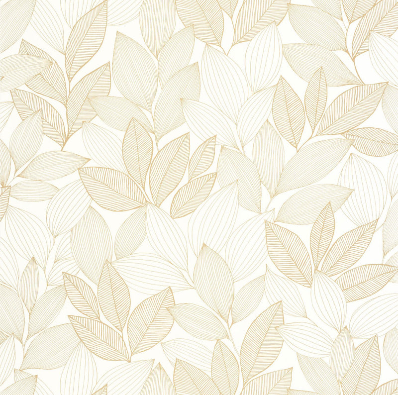107150251 Little Botanica Blanc Or Wallpaper by Caselio