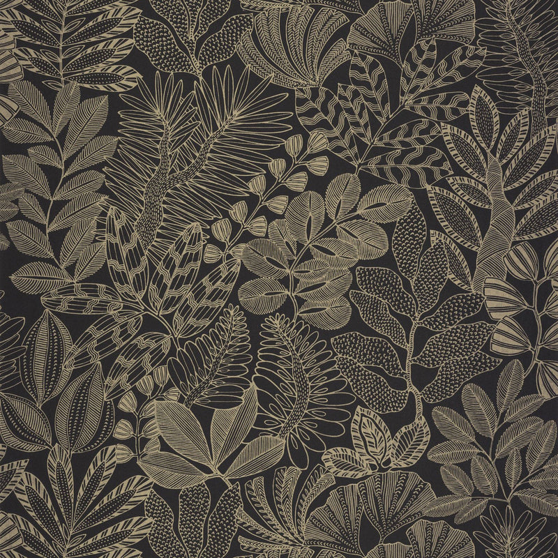 107169265 Golden Jungle Noir Or Wallpaper by Caselio