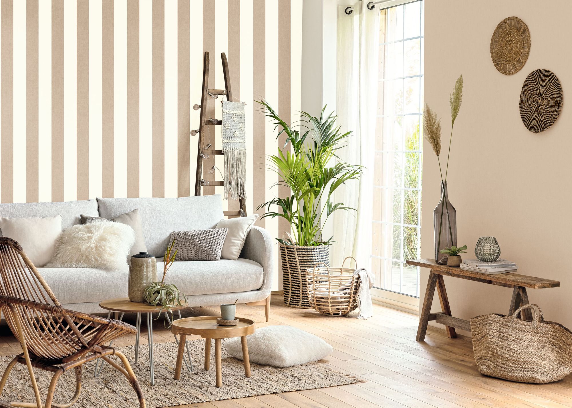MIP104042167 Linen Lines Taupe Wallpaper by Caselio