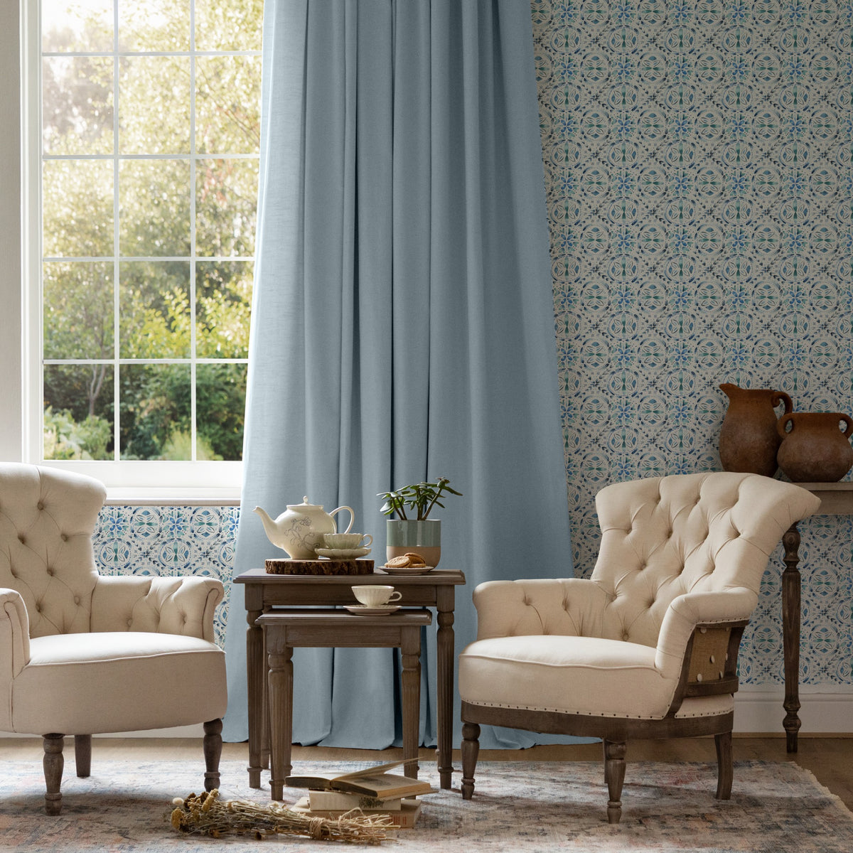 Casia Denim Country Folk Wallpaper by Voyage Maison | CASIA/WPO/DEN