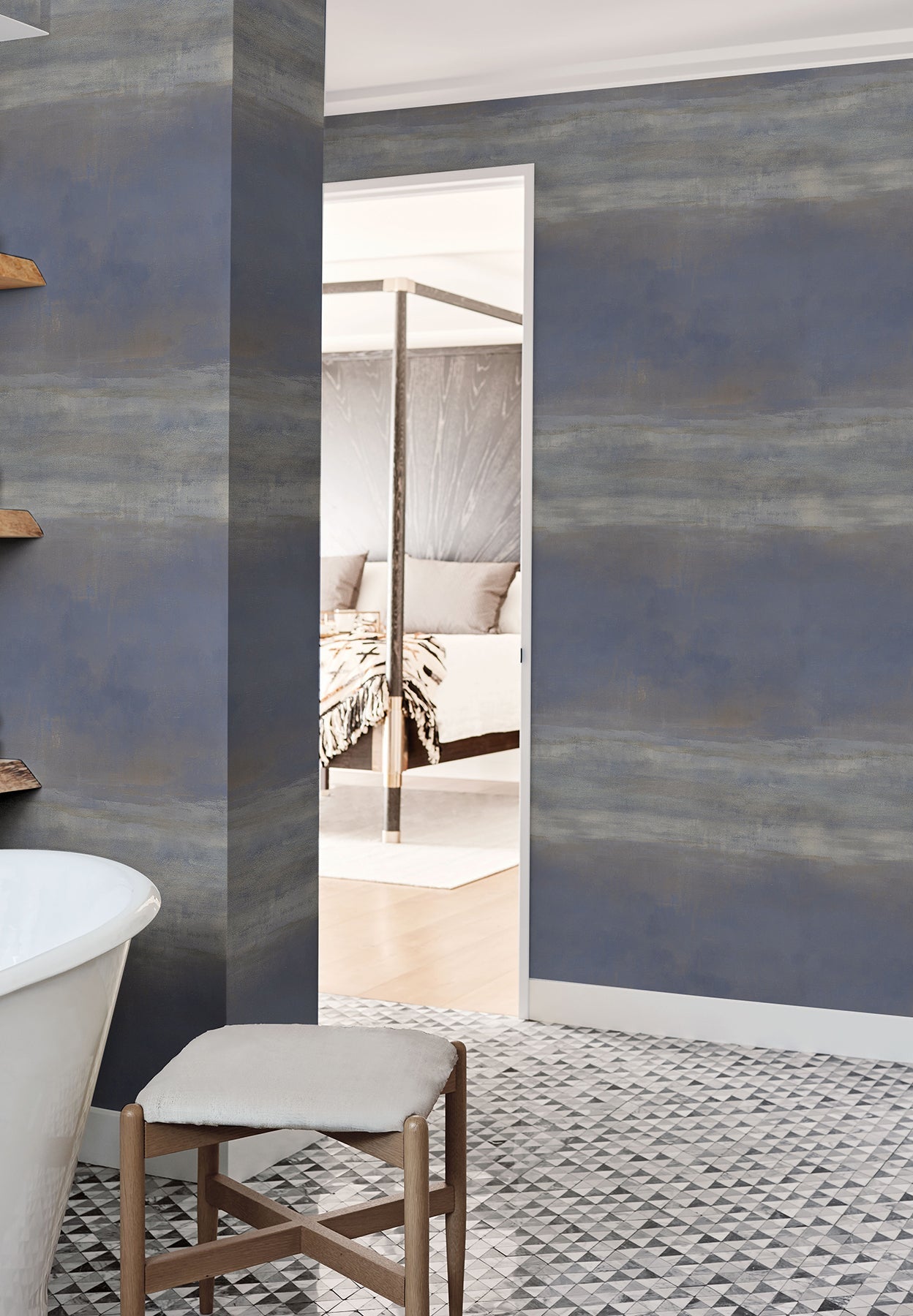 CC1255 Serene Reflection Navy Carol Benson Cobb Wallpaper by York Wallcoverings