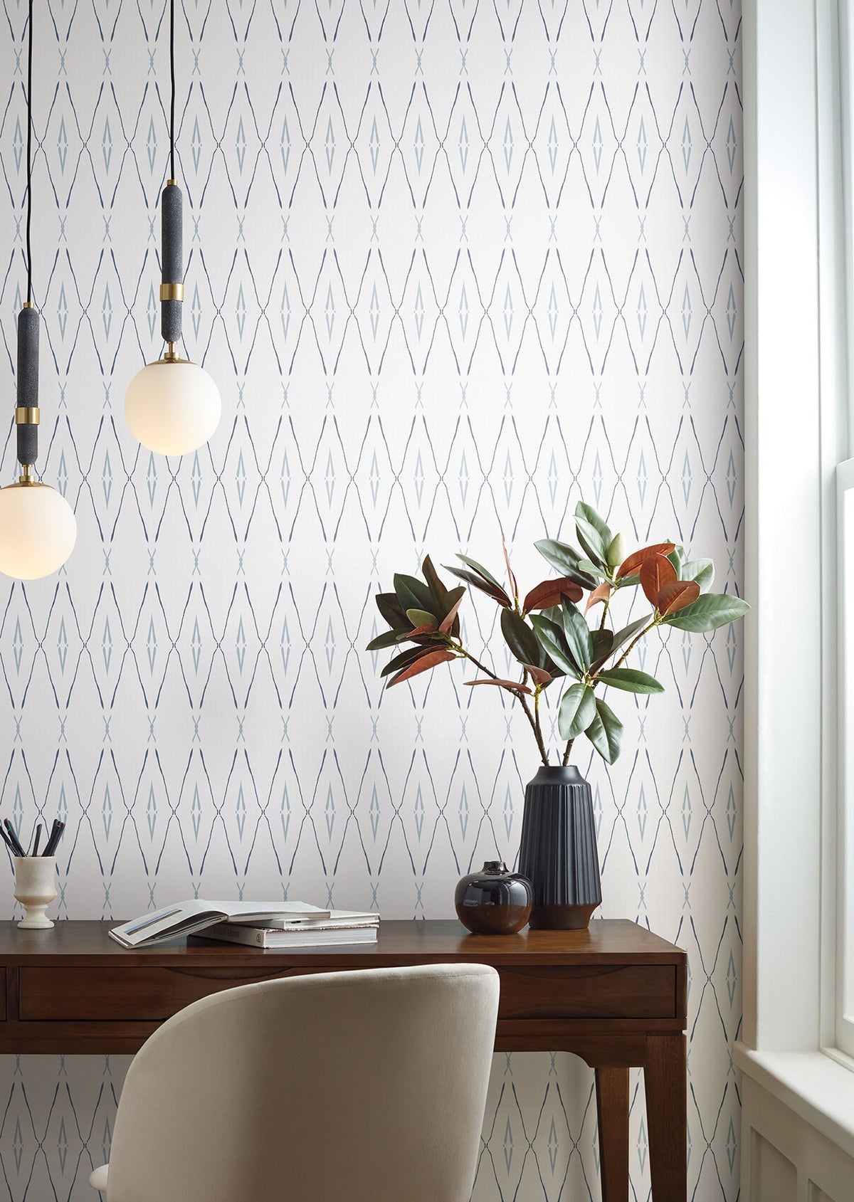 CC1284 Artifacts Silhouettes Indigo Carol Benson Cobb Wallpaper by York Wallcoverings