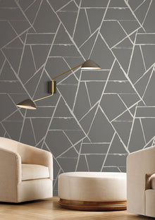 CC1292 Intersect Grey Metallic Carol Benson Cobb Wallpaper by York Wallcoverings
