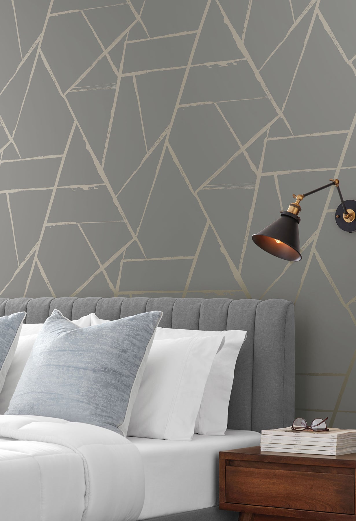 CC1292 Intersect Grey Metallic Carol Benson Cobb Wallpaper by York Wallcoverings