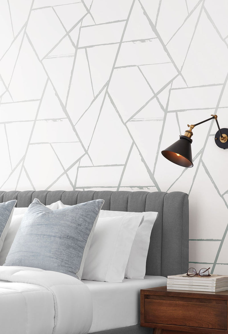 CC1296 Intersect Silver Metallic Carol Benson Cobb Wallpaper by York Wallcoverings