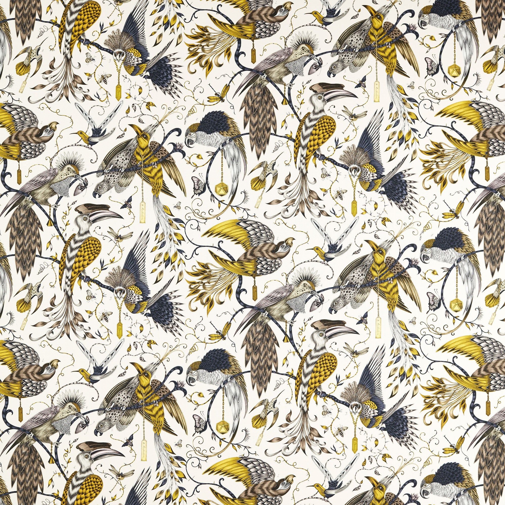 CCF086403 Audubon Indoor Outdoor Gold Emma J Shipley Indoor Outdoor Wild Escape Fabric by Clarke & Clarke