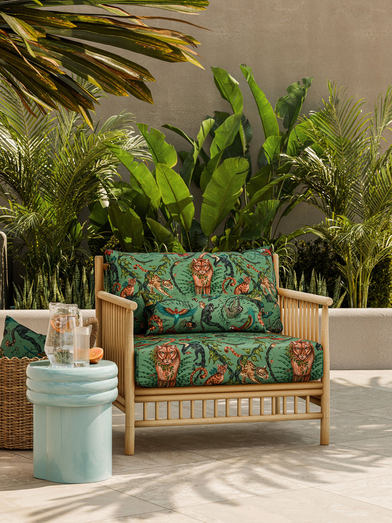 CCF086501 Bosque Dreams Indoor Outdoor Aquamarine Emma J Shipley Indoor Outdoor Wild Escape Fabric by Clarke & Clarke