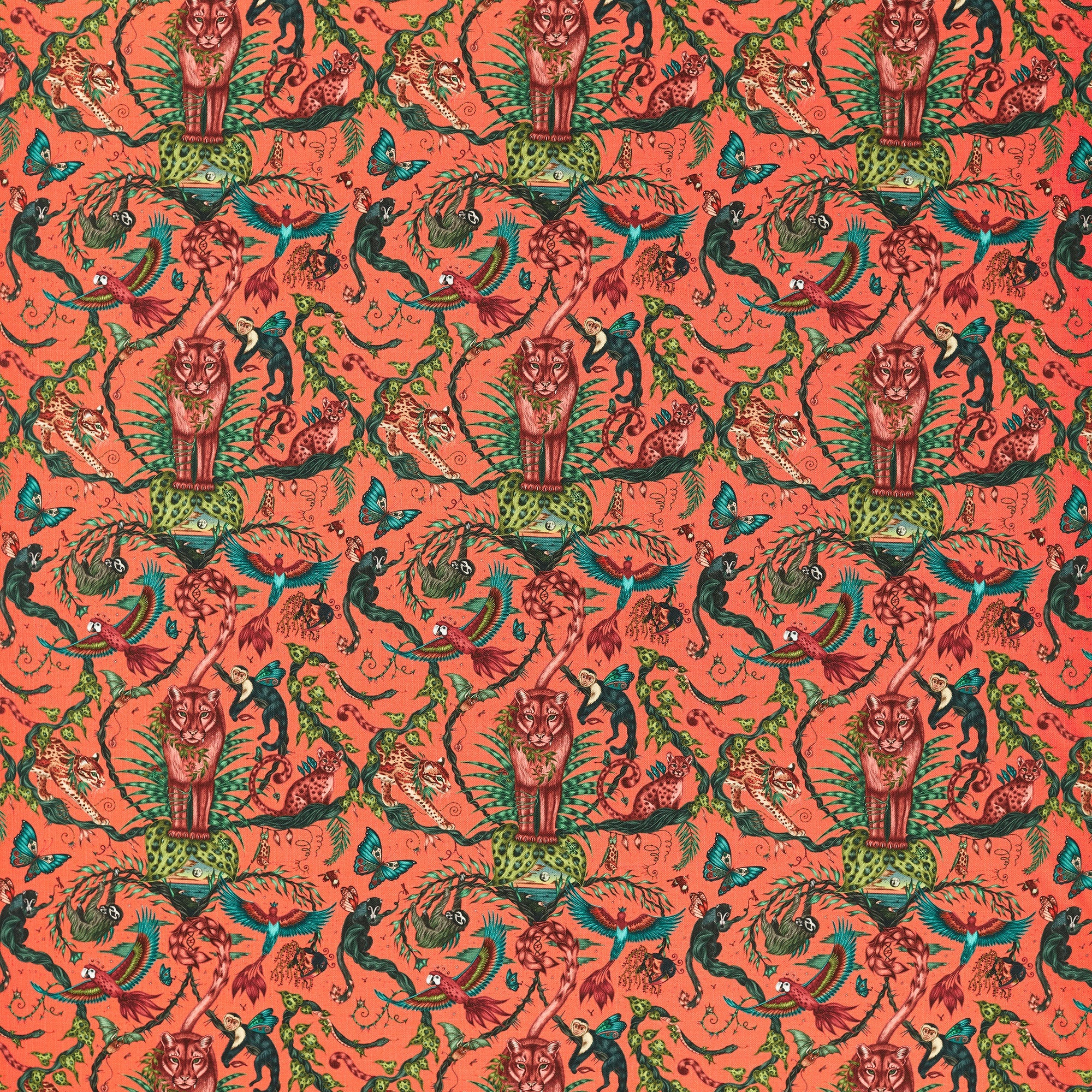 CCF086503 Bosque Dreams Indoor Outdoor Coral Emma J Shipley Indoor Outdoor Wild Escape Fabric by Clarke & Clarke