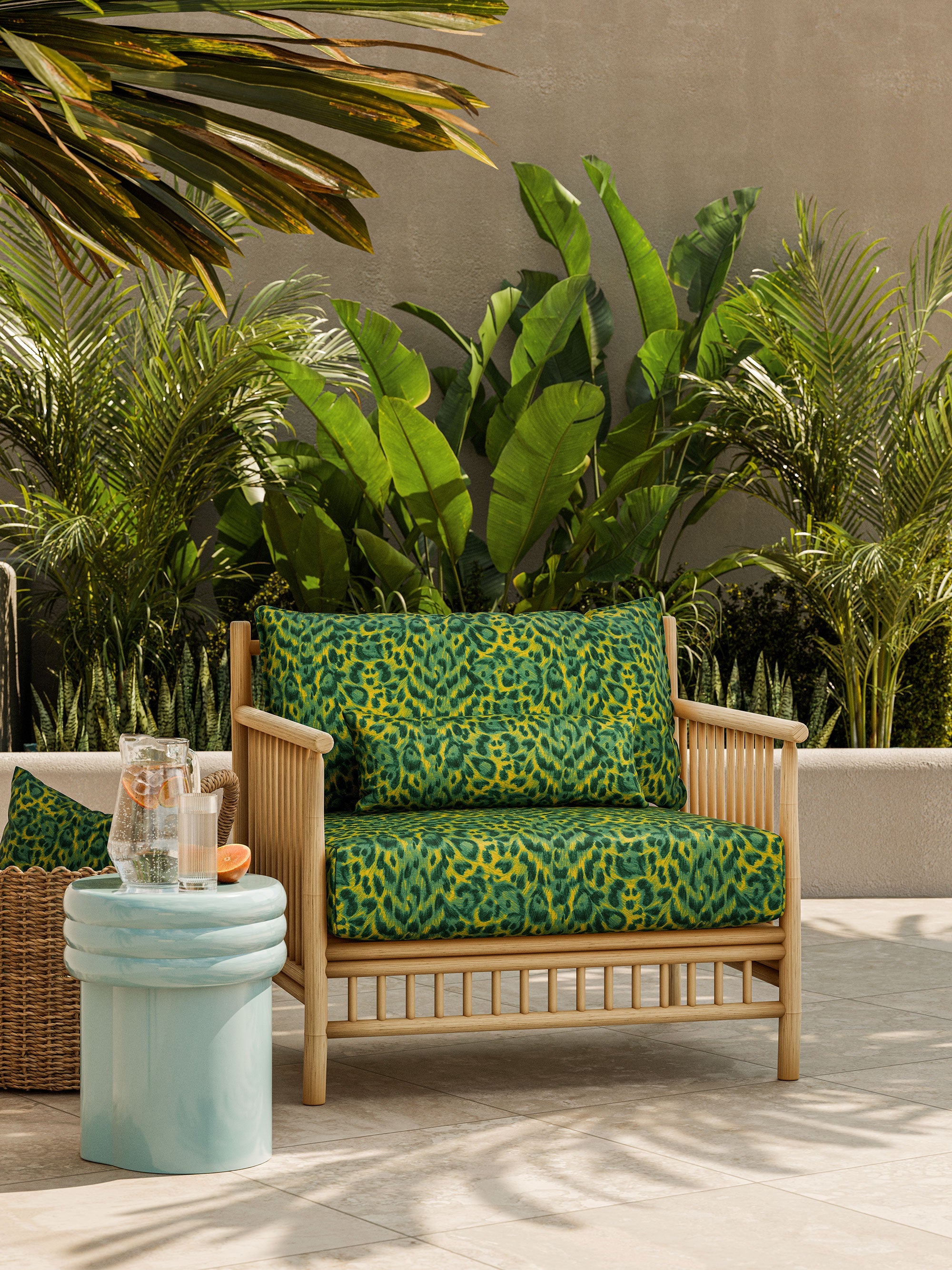 CCF086602 Felis Indoor Outdoor Lime Emma J Shipley Indoor Outdoor Wild Escape Fabric by Clarke & Clarke