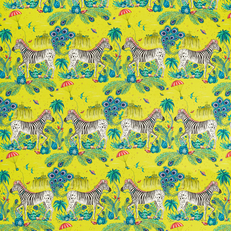 CCF086701 Lost World Indoor Outdoor Lime Emma J Shipley Indoor Outdoor Wild Escape Fabric by Clarke & Clarke