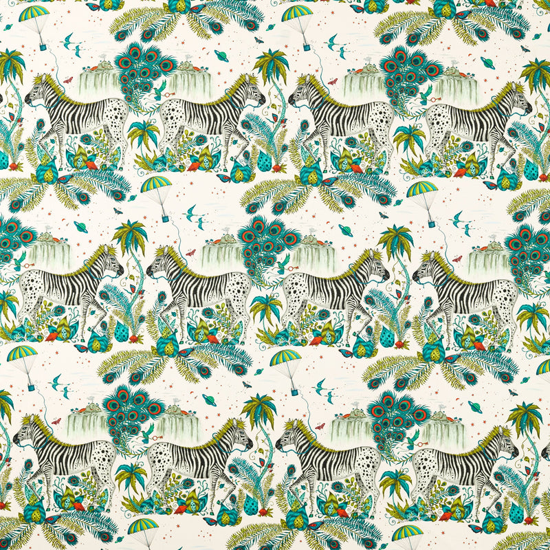 CCF086702 Lost World Indoor Outdoor Green Emma J Shipley Indoor Outdoor Wild Escape Fabric by Clarke & Clarke