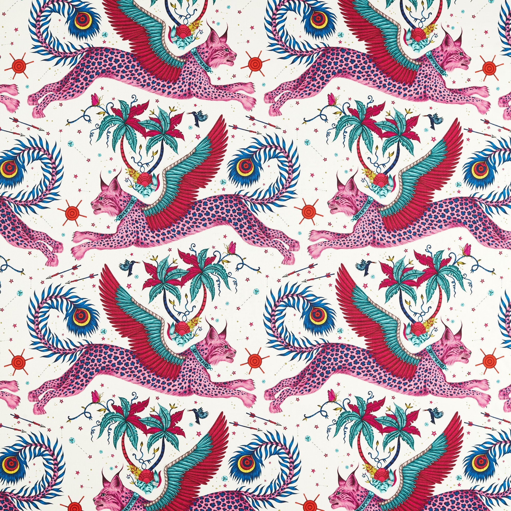 CCF086802 Lynx Indoor Outdoor Magenta Emma J Shipley Indoor Outdoor Wild Escape Fabric by Clarke & Clarke