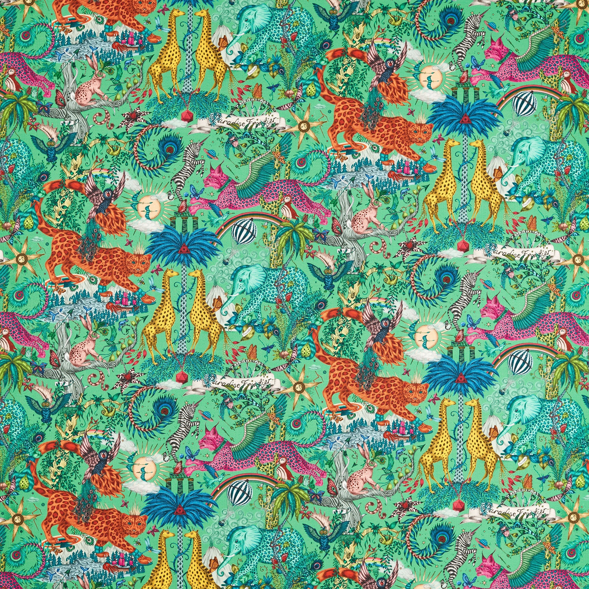 CCF086901 Paradise Lost Indoor Outdoor Green Emma J Shipley Indoor Outdoor Wild Escape Fabric by Clarke & Clarke