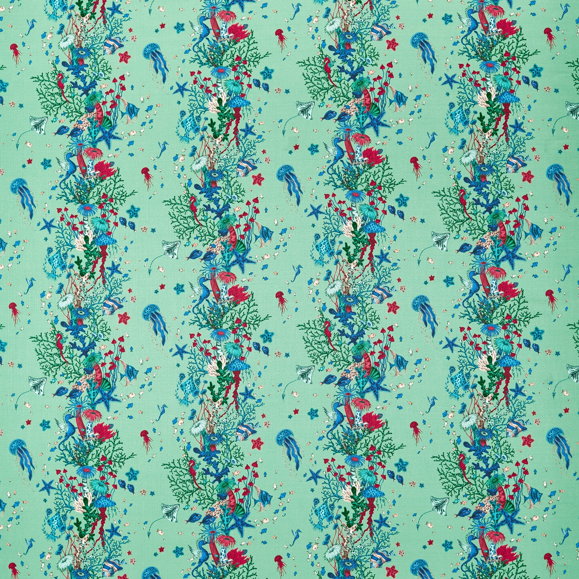 CCF087001 Seaforest Indoor Outdoor Aqua Emma J Shipley Indoor Outdoor Wild Escape Fabric by Clarke & Clarke