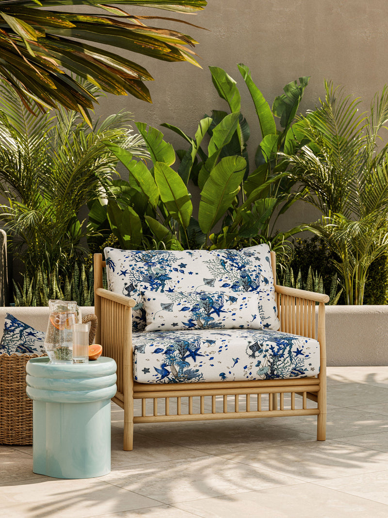 CCF087004 Seaforest Indoor Outdoor Blue Emma J Shipley Indoor Outdoor Wild Escape Fabric by Clarke & Clarke