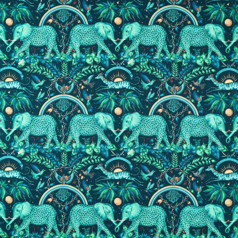 CCF087101 Zambezi Indoor Outdoor Teal Emma J Shipley Indoor Outdoor Wild Escape Fabric by Clarke & Clarke
